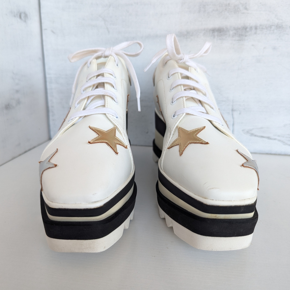 Stella McCartney White Black Cream Platform Sneakers - Picture 4 of 16